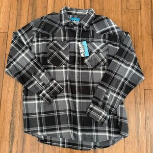 Men's 2XL BTC Relaxed Black & Gray Pearl Snap Flannel Shirt NWT